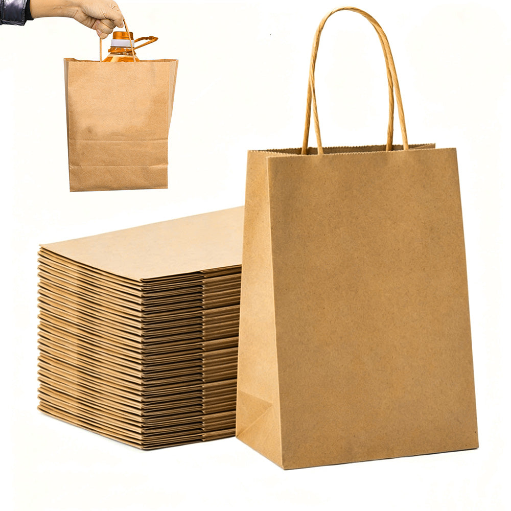 50 Pack Brown Kraft Paper Gift Shopping Bags with Handles for DIY