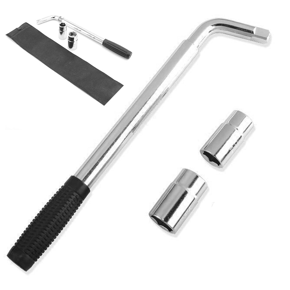 Telescopic Car Wheel Brace with 2 Sockets L Shaped Universal Wheel Wrench for Tire Removal