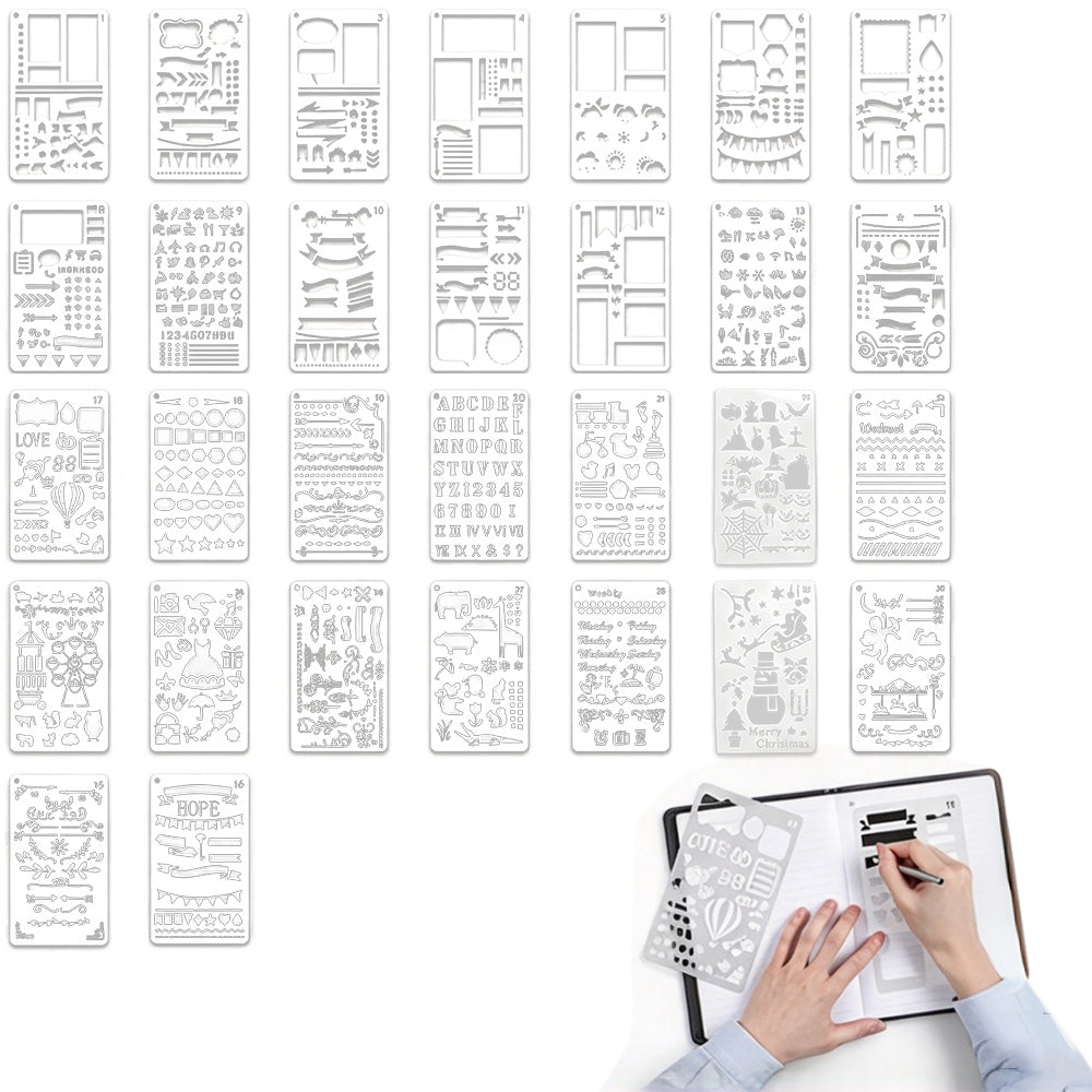 30 Piece A6 Reusable Drawing Journal Painting Craft Stencils