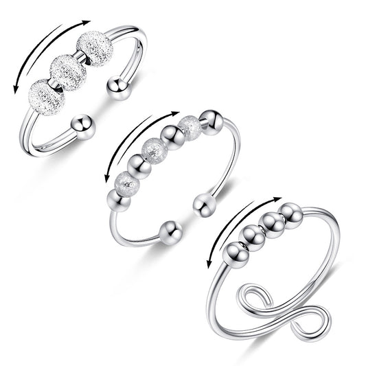 3Pcs Stainless Steel Spinner Rings Fidget Ring Set for Focus for Students and Office Workers