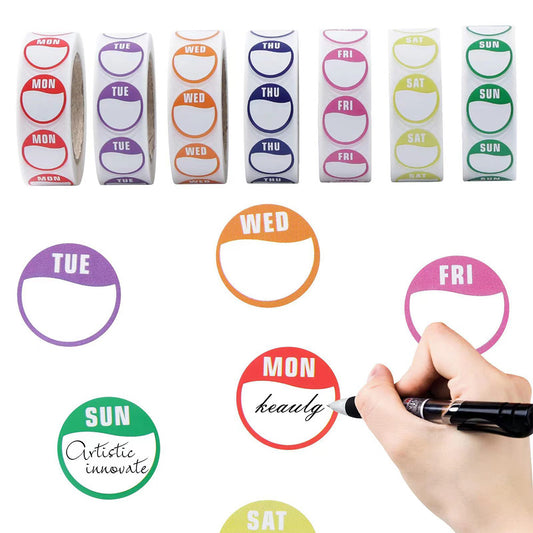 7 Rolls 3500 Round Day Dot Food Storage Labels for Catering