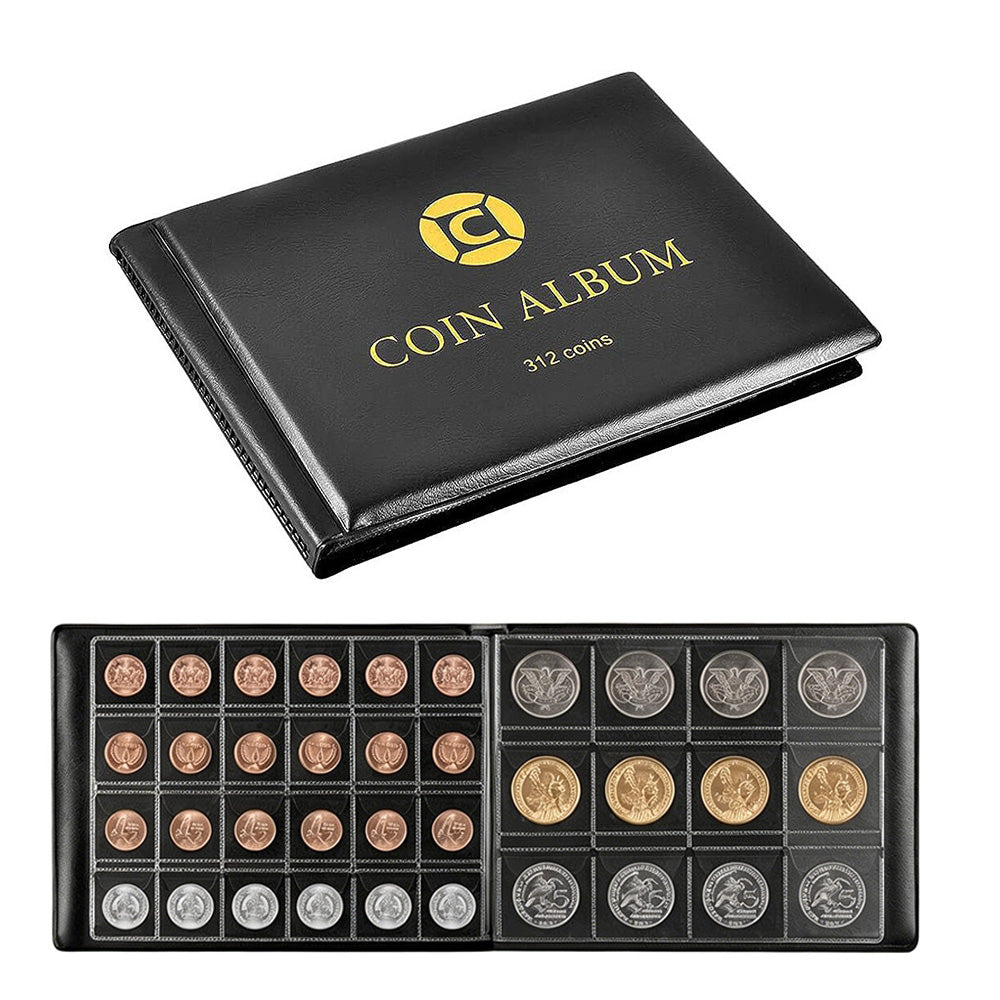 312 Slots Black Coin Album Storage Book for Collectors Coins Stamps Badges Cards