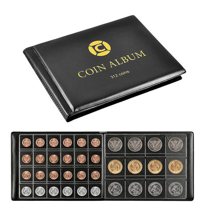 312 Slots Black Coin Album Storage Book for Collectors Coins Stamps Badges Cards