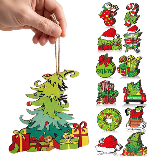 36 Piece Engineered Wood Christmas Tree Ornaments with Hanging Twine