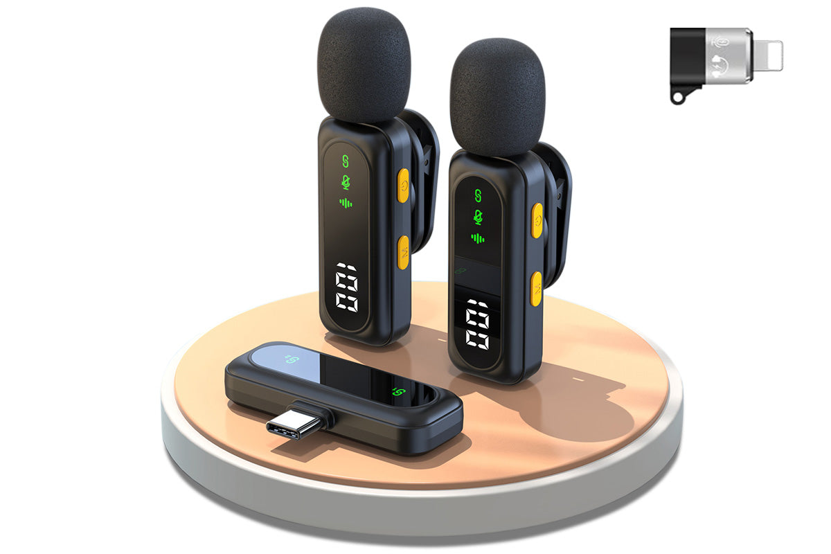 Wireless Lavalier Microphone LED Display Mini Mic For Android Apple Phone