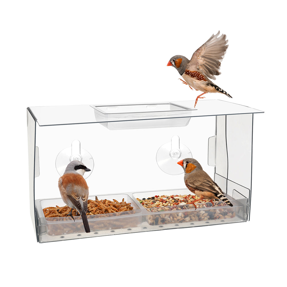 Clear Acrylic Window Bird Feeder Foldable Bird Feeder Box for Indoor Outdoor