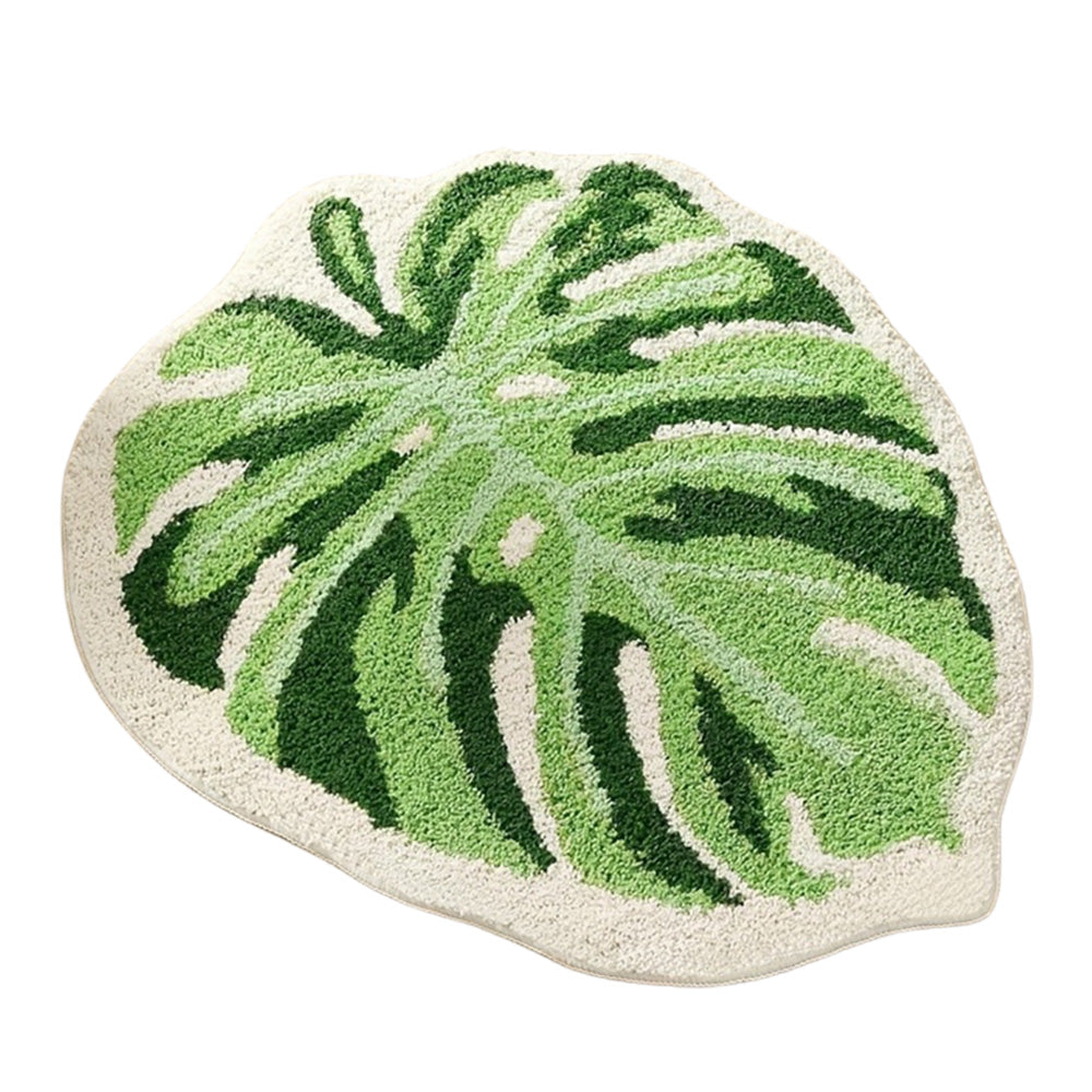 Faux Sherpa Bathroom Mat Monstera Leaf Design Non Slip Washable Rug for Bathroom Floor