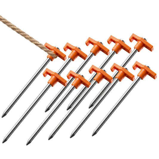 10 Pack 7 Inch Tent Stakes Carbon Steel Rustproof Orange Top for Camping Canopy Securing