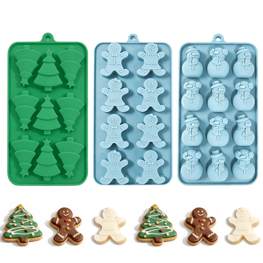 3Pcs Christmas Silicone Mold Set Tree Gingerbread Man Snowman