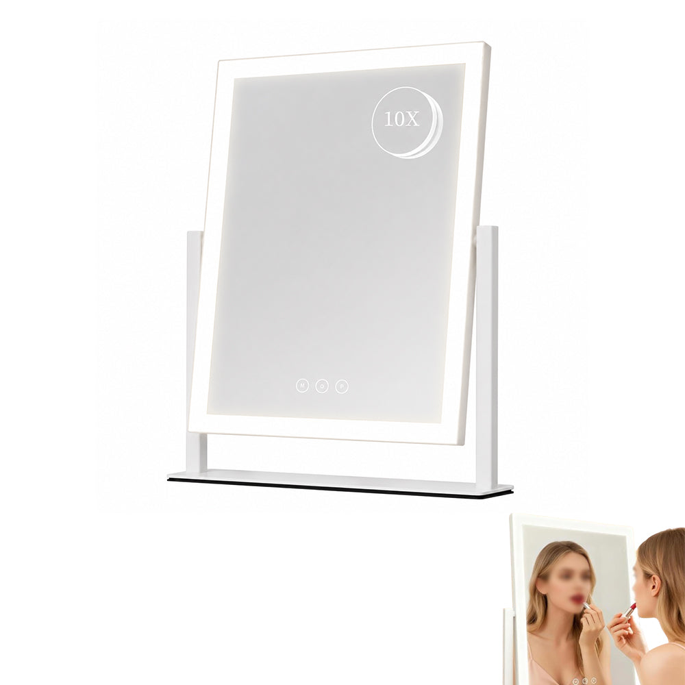 10X Magnifying LED Makeup Mirror 3-Color Dimmable 360-Degree Rotation Tabletop Vanity