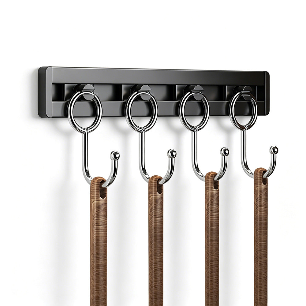 Stainless Steel Wall Mounted Kitchen Hooks Rack No Drill Utensil Organizer