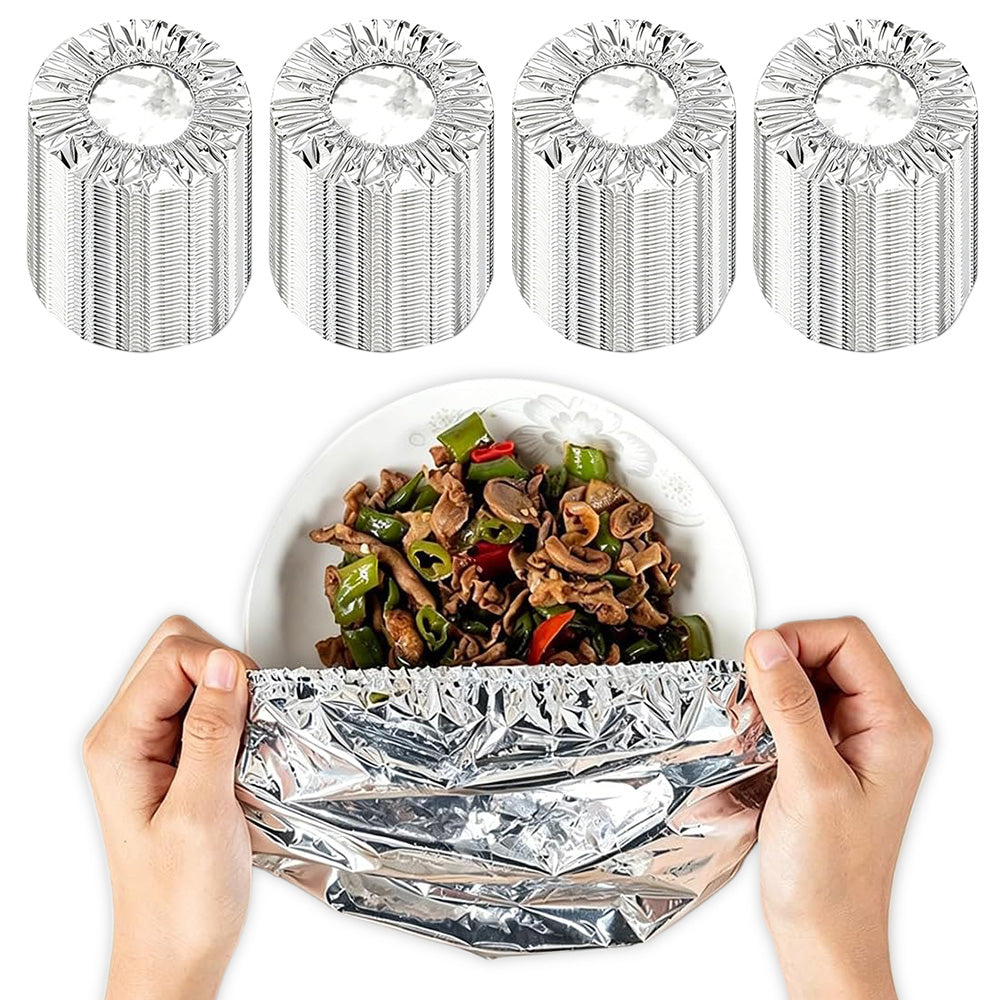 200Pcs Reusable Elastic Aluminum Foil Food Covers for Bowls and Plates
