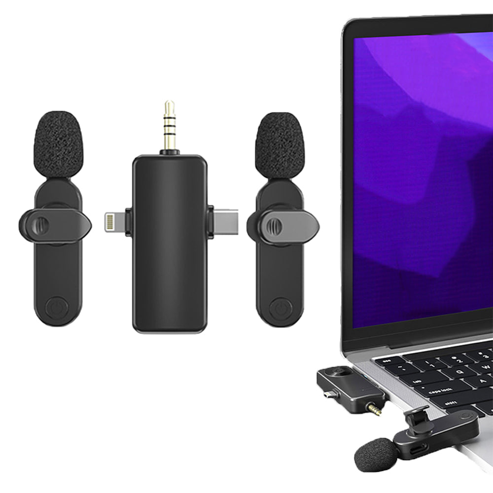 3 in 1 Wireless Lavalier Microphone for Android Phone iPhone Vlog Live Stream Mic