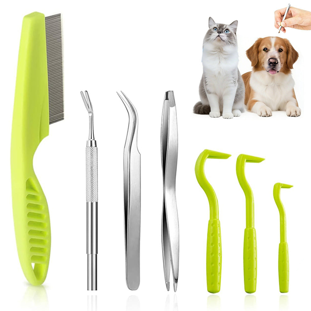 Pet Tick Removal Tool Set with Flea Comb and Tweezers for Dogs and Cats