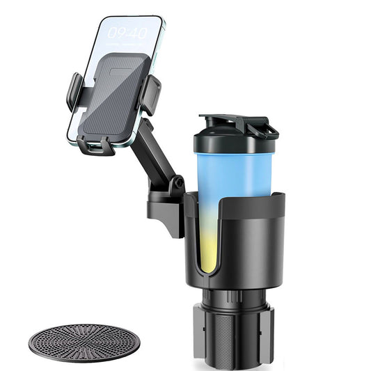 2 in 1 Car Cup Holder Phone Mount Long Arm 360 Degree Rotation