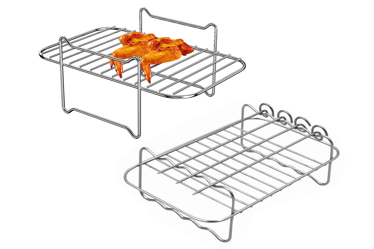 2PCS Square Air Fryer Rack Stackable Multi-Layer Stainless Steel Air Fryer Stand