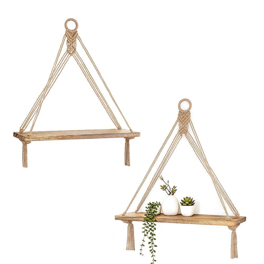 42x14cm Bohemian Macrame Rope Wall Display Shelf with Tassels