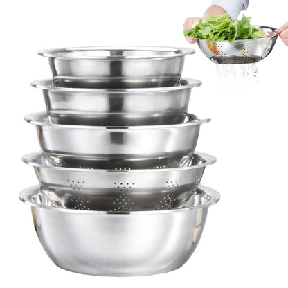 5 Piece 410 Stainless Steel Colander and Mixing Bowl Set 22 to 30cm