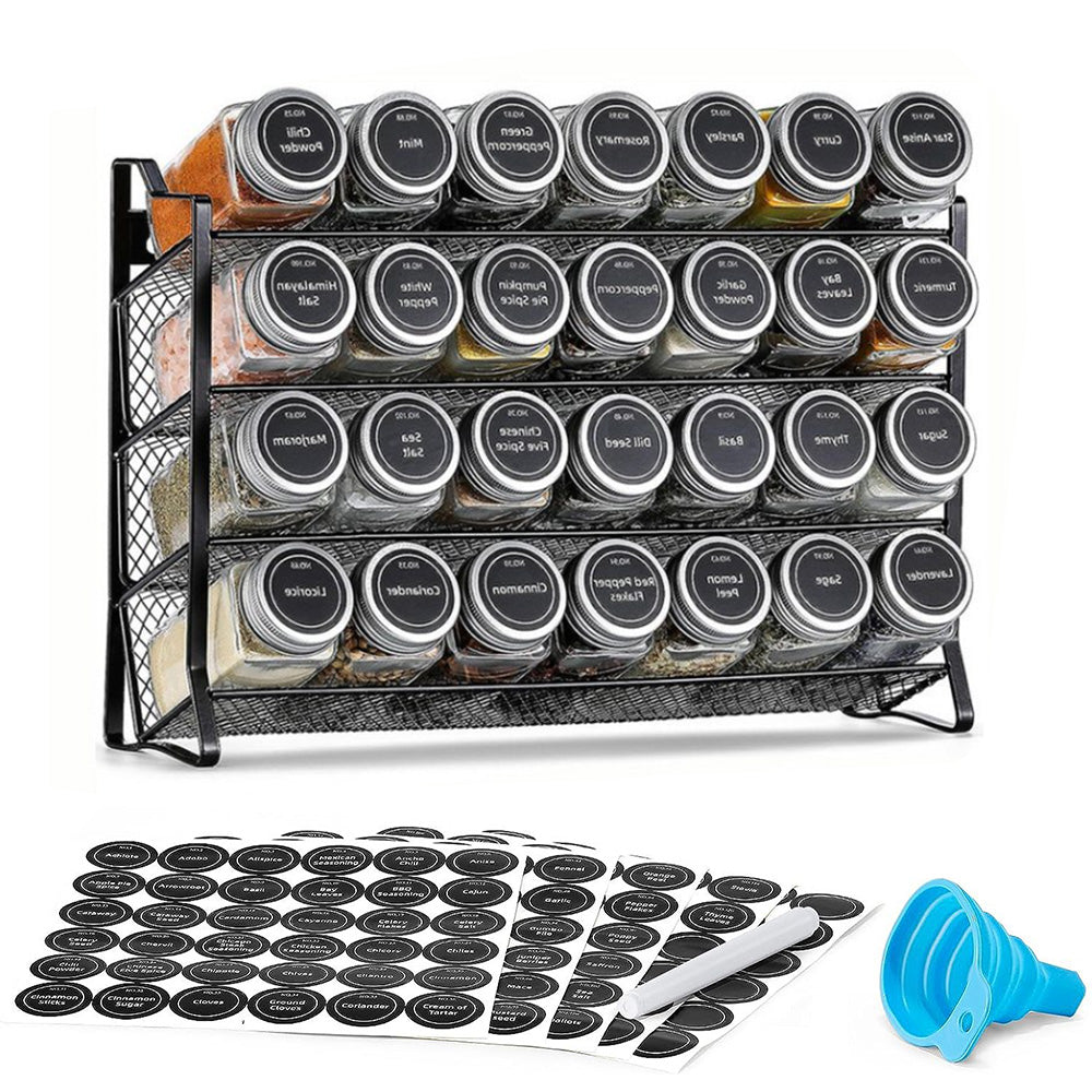 4 Tier Carbon Steel Spice Rack with Optional 28 Jars Labels and Tools