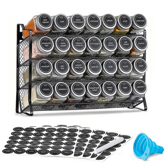 4 Tier Carbon Steel Spice Rack with Optional 28 Jars Labels and Tools