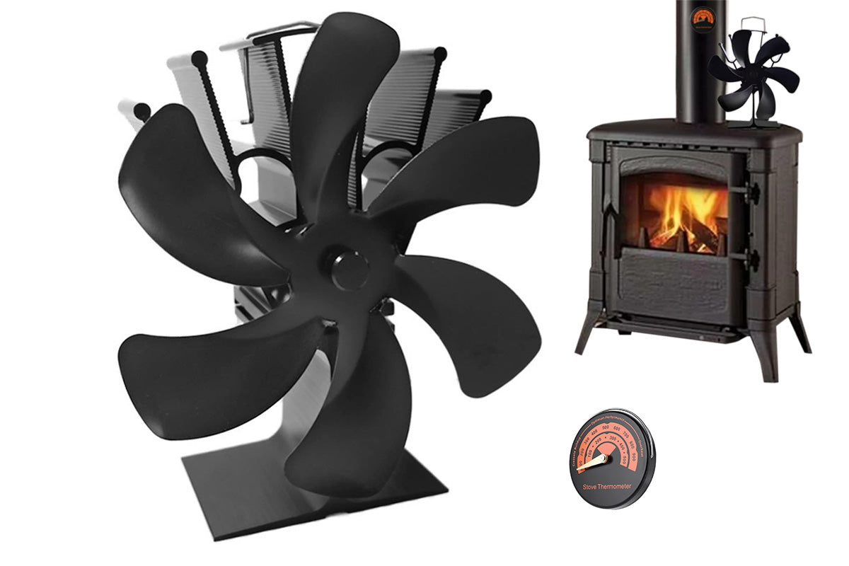 Heat Powered Fireplace Fan Eco-Friendly Stove Fan with Thermometer