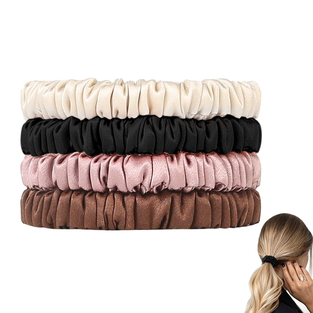 4 Pack 19 Momme Mulberry Silk Scrunchies Elastic Hair Ties for Women