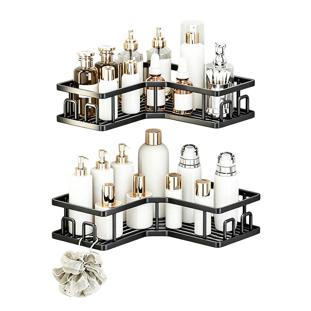 2 Piece Carbon Steel Adhesive Corner Shower Caddy Set for Bathroom