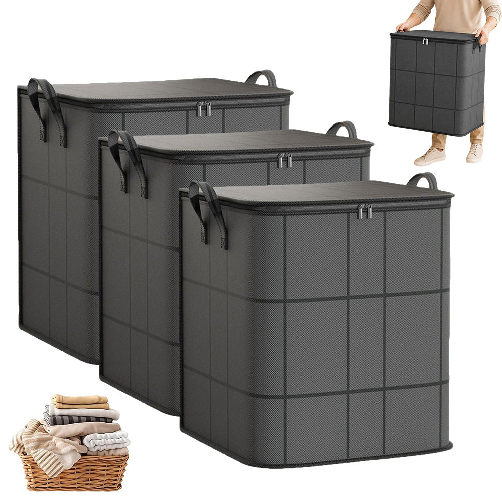 3 Pack 180L Foldable Clothes Storage Bags with Handles 50x50x70cm