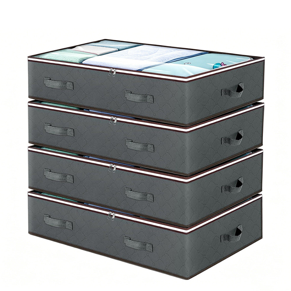 4Pcs Under Bed Storage Bags Clothes Organizer with Clear Top Gray