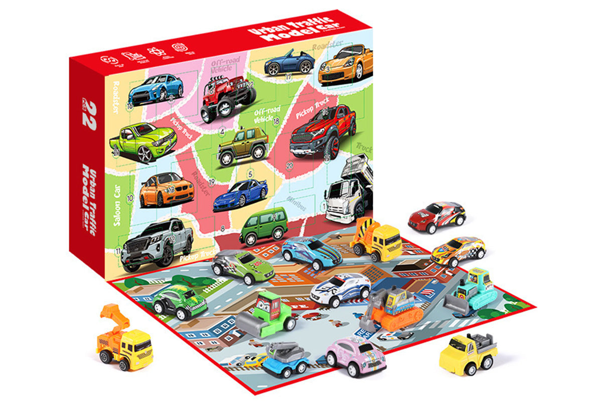 22PCS Christmas Advent Calendar Pull Back Car Toy Blind Box Set with Map for Birthday Gift