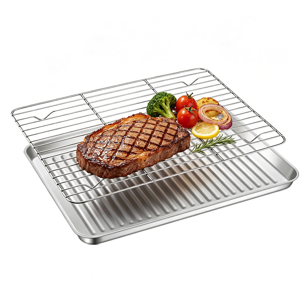 304 Stainless Steel Baking Sheet and Cooling Rack Set for Oven and Air Fryer