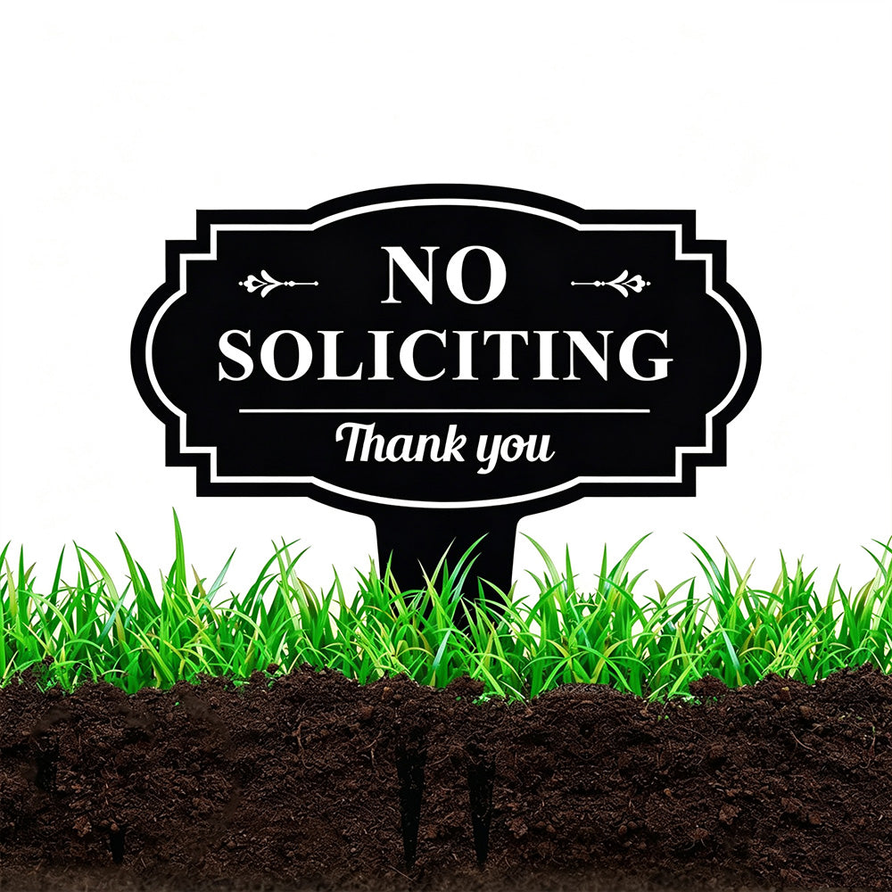 Large No Soliciting Metal Yard Sign Lawn Decorative Stake 43x40cm