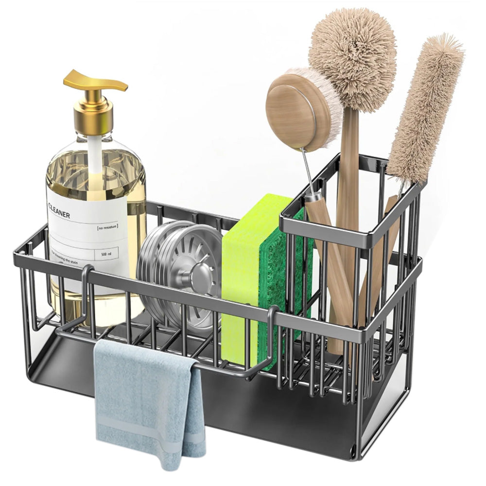 Kitchen Sink Caddy Organizer Steel Storage Soap Brush Holder Faucet Rack