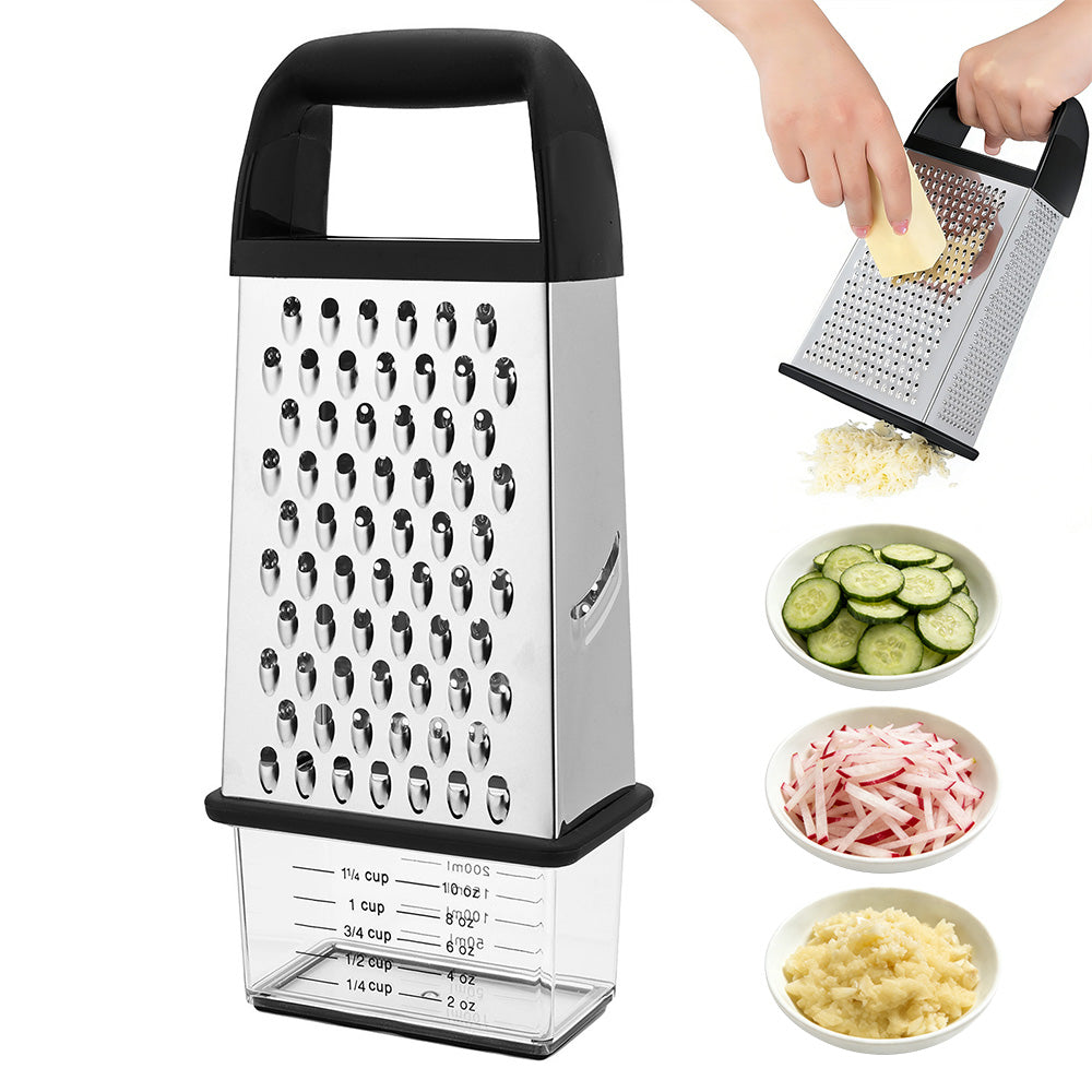 Box Grater with Container Stainless Steel Coarse Fine Slicer Non Slip Base