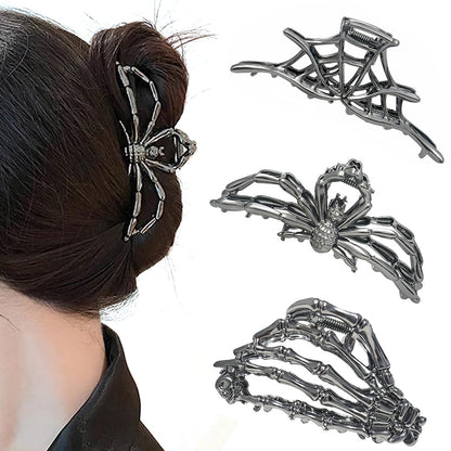 3 PCS Halloween Hair Claws Unique Bat Spider Skull Hair Clips for Women