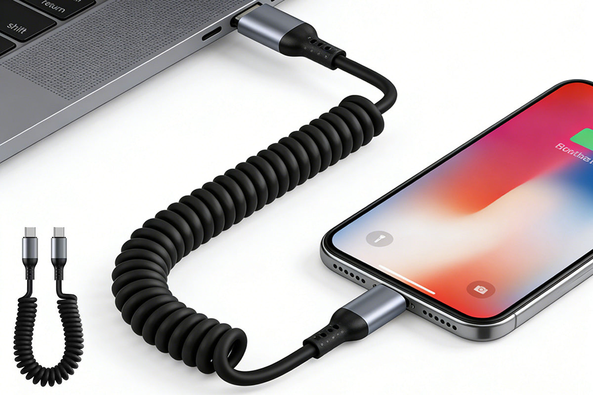 USB C To C Cable Car Coiled Type C Charging Cable For iPhone Samsung