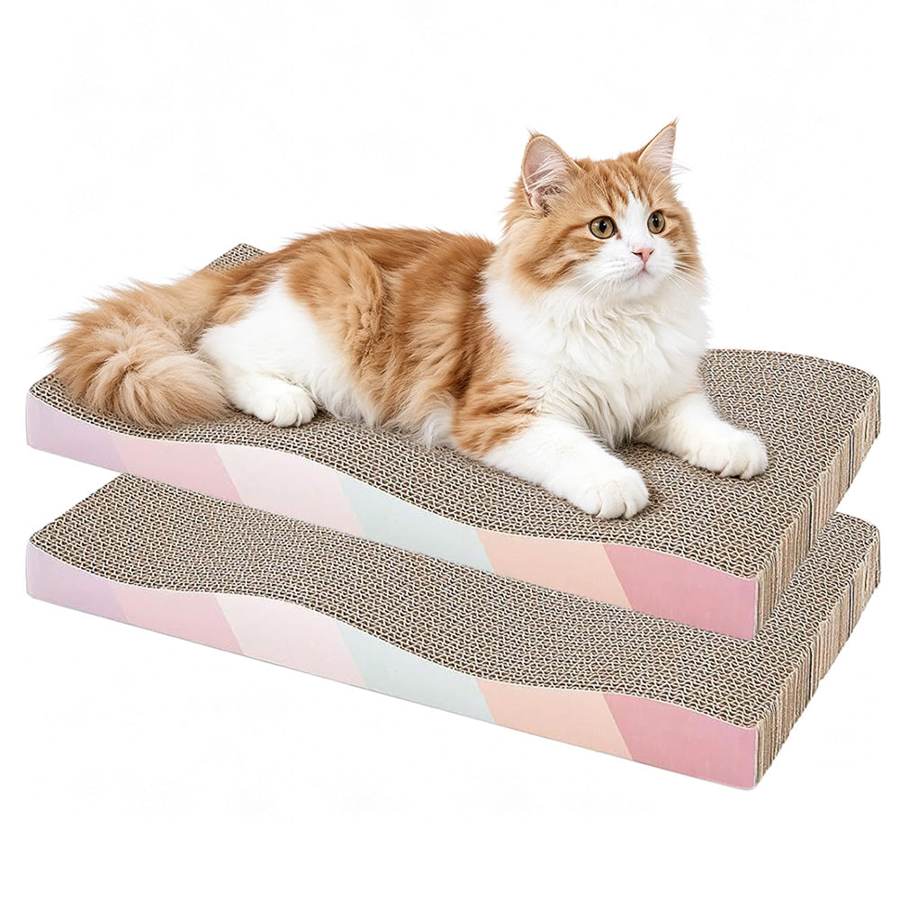 2 Pack Wave Cat Scratcher Cardboard Dual-Side Reversible for Furniture Protection
