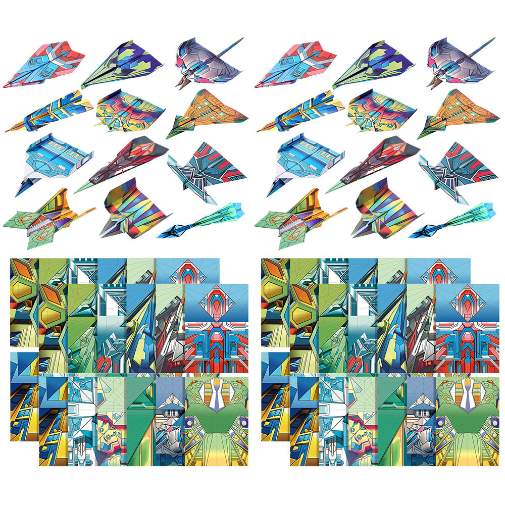 2 Set 3D Origami Paper Airplane Kit 12 Designs 36 Sheets