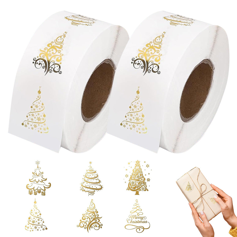 2 Rolls 1000 Gold Foil Clear Round Christmas Stickers