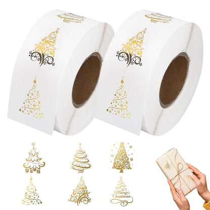 2 Rolls 1000 Gold Foil Clear Round Christmas Stickers