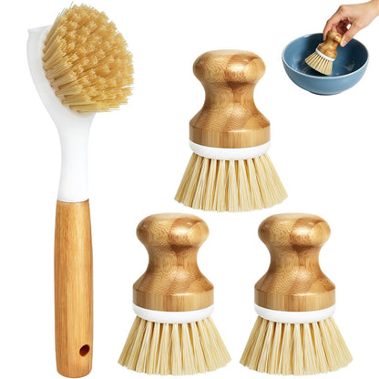 4 Piece Pot Cleaning Brush Set with Engineered Wood Handles for Cookware