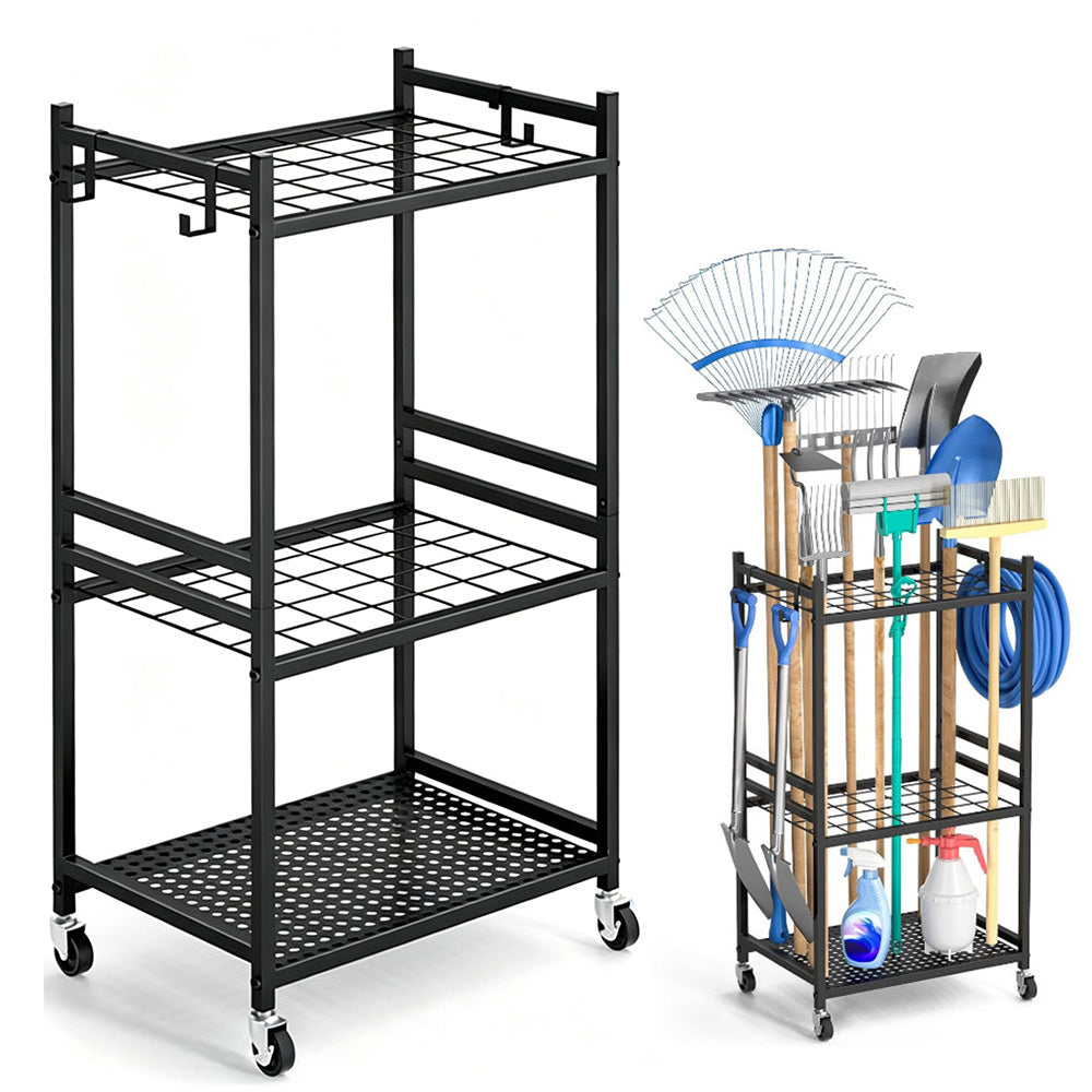 Garden Tool Organizer with Wheels Steel Rack Stand Heavy Duty Holds 35 Tools