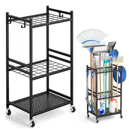Garden Tool Organizer with Wheels Steel Rack Stand Heavy Duty Holds 35 Tools