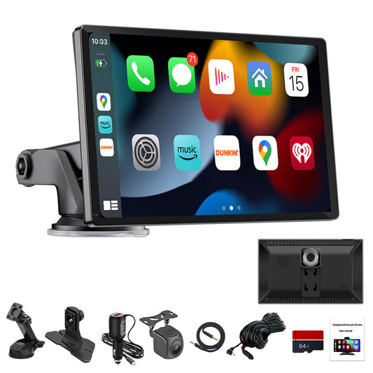 9 Inch CarPlay Screen for Car with 4K Dashcam Front Rear Camera 64GB TF Card