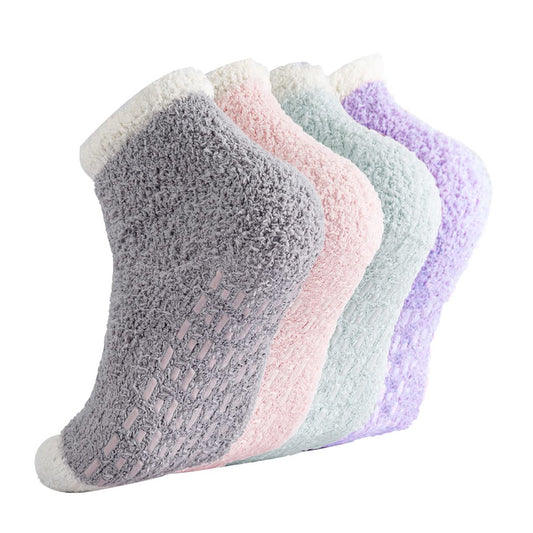 4Pcs Non-Slip Grip Socks for Women Fluffy Slipper Socks