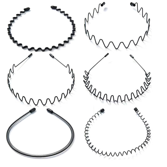 6Pcs Invisible Metal Headband Non Slip Hair Hoop for Women Men with Elastic Band