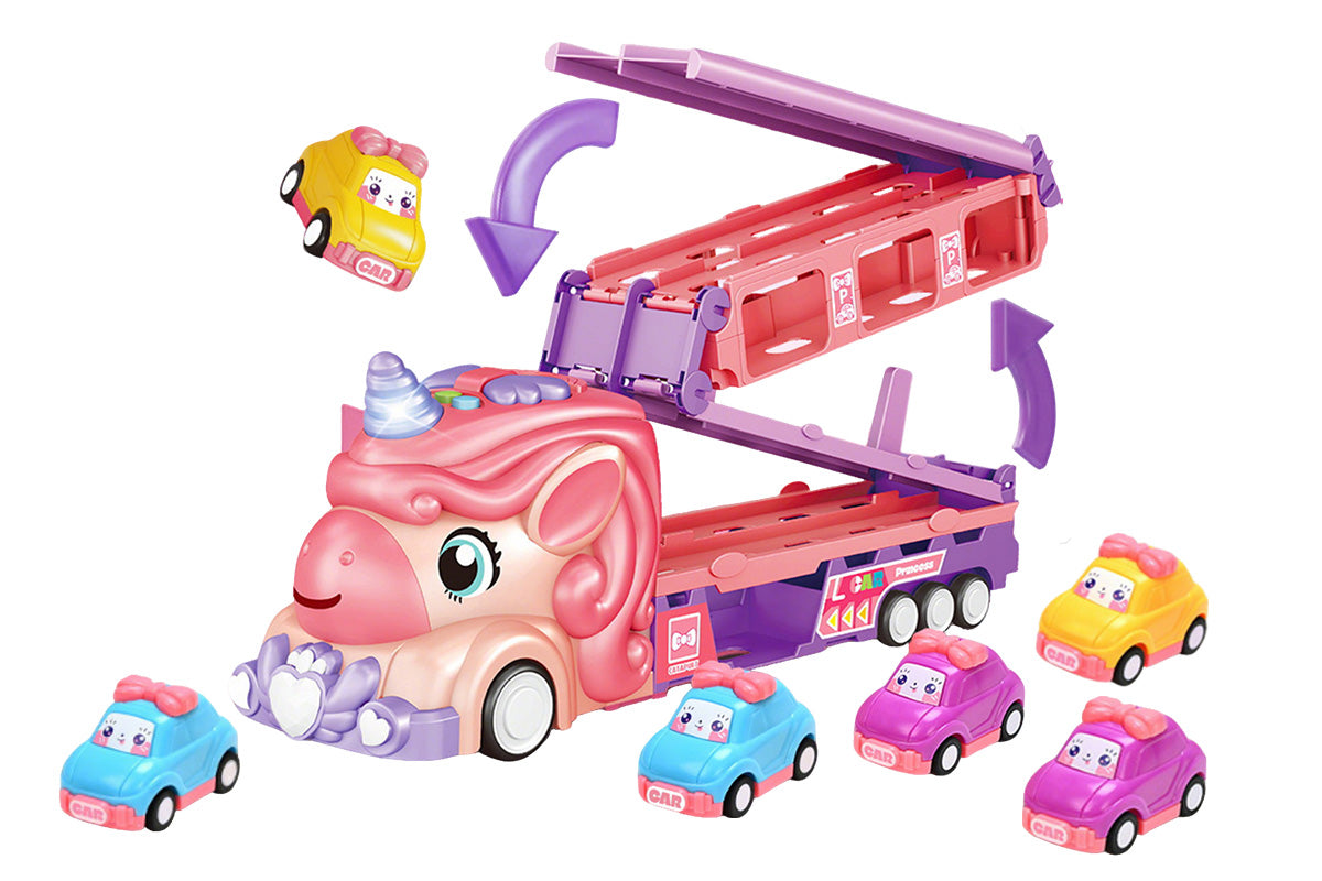 Unicorn Toy Truck Foldable Racetrack with Lights and Sound Birthday Gift for Girls