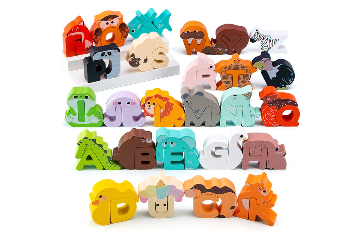Wooden Alphabet Animal Puzzles Matching Game Educational Toys