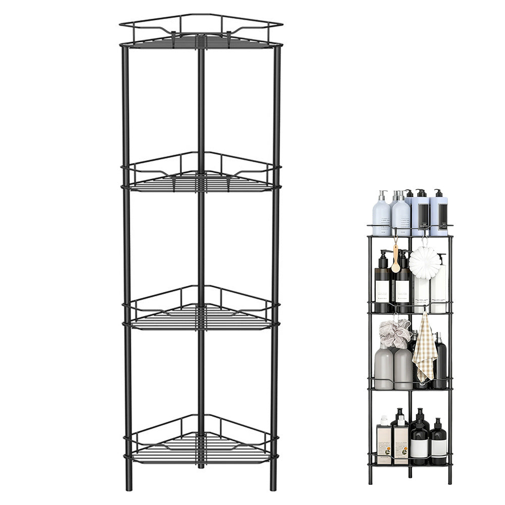 4 Tier No Drill Corner Shower Shelf with Hooks
