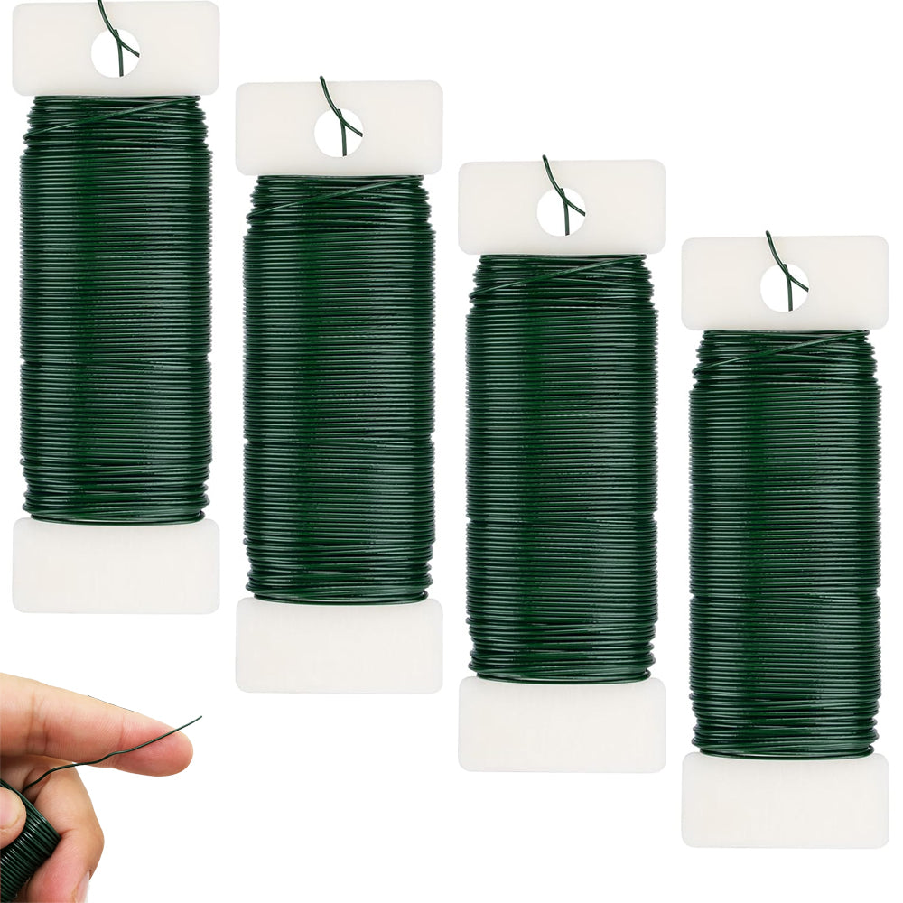 4 Pack 07mm Green Floral Wire Rolls for Christmas Wreath Crafts